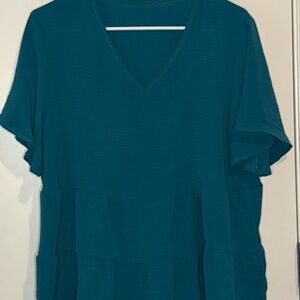 Teal V-Neck Women's Top L